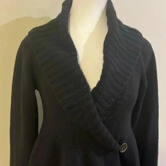 [M]Talulah Black One Button Closure Wool Cashmere Cardigan Wide Neck  Sweater - Picture 2 of 8